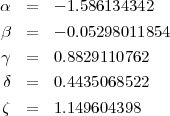 α = - 1.586134342
β = - 0.05298011854
γ = 0.8829110762
δ = 0.4435068522
ζ = 1.149604398